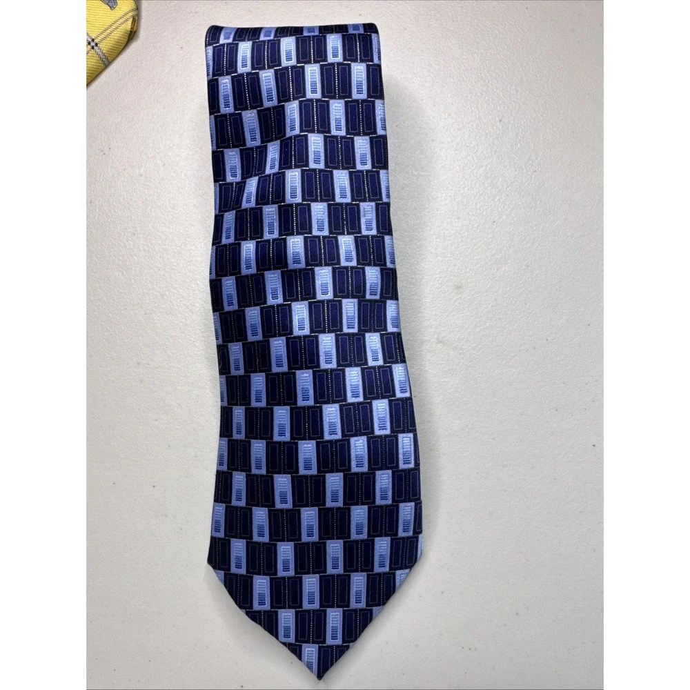 Gianfranco Ruffini Italy‎ Necktie Tie Men Blue Geometric 100% Silk 3.5